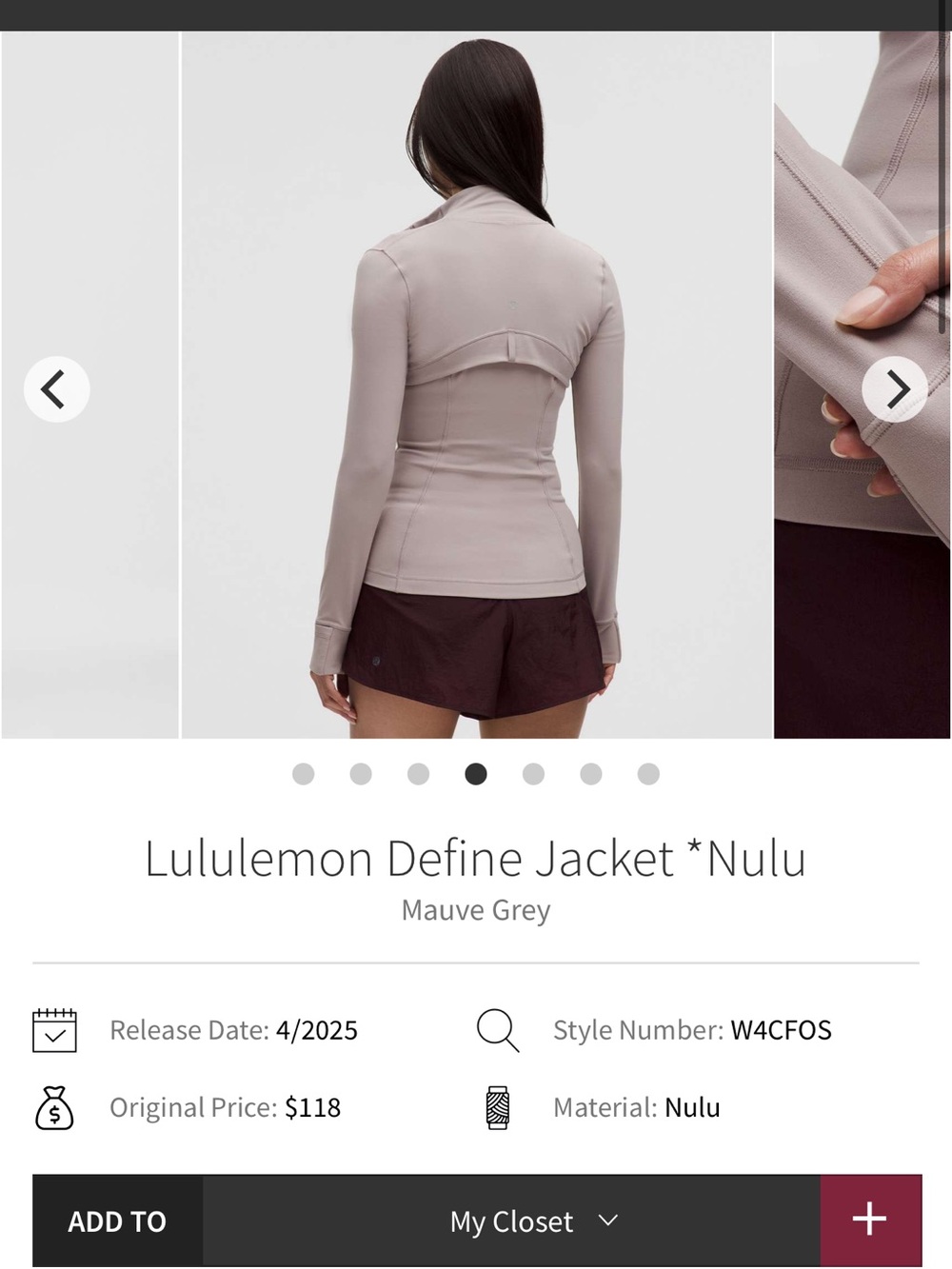 Lululemon Define Jacket *Nulu
Mauve Grey NWT size 6